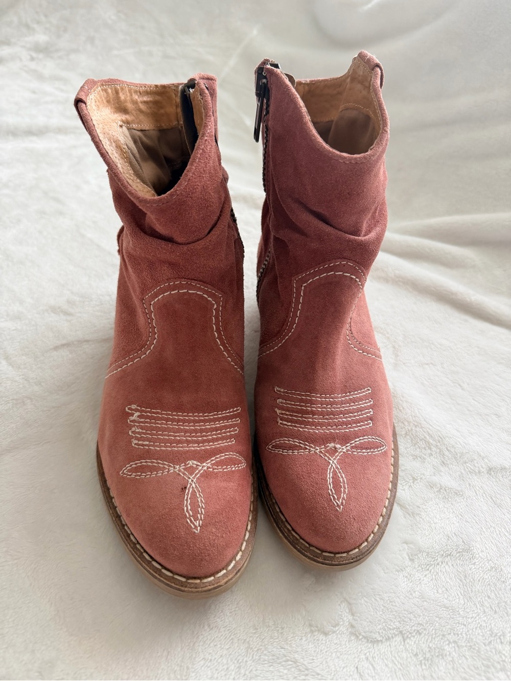 Sundance Etta Rose Suede Slouchy Ankle Booties with Embroidered Detail